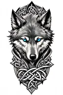 wolf with blue eyes on armor tattoo design featuring Celtic trinity knot  tattoo design idea