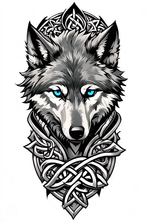 wolf with blue eyes on armor tattoo design featuring Celtic trinity knot  tattoo design idea