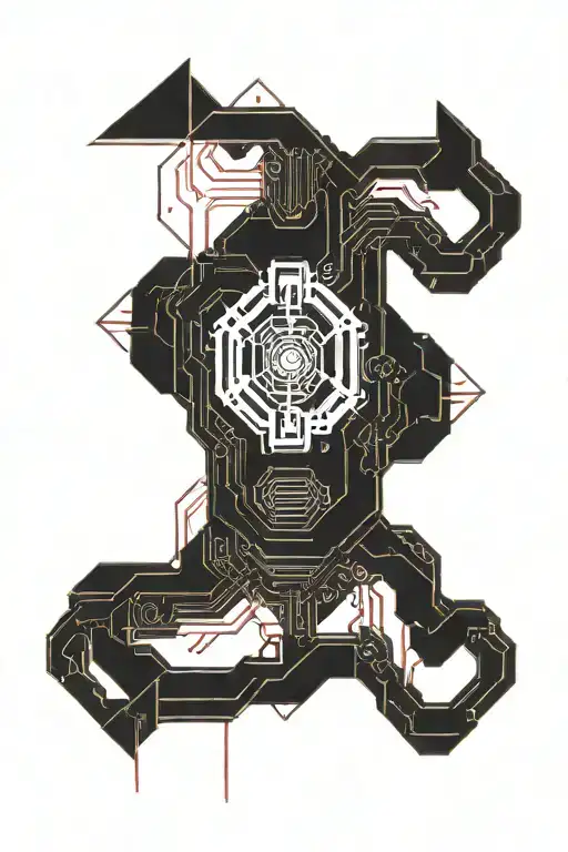 cyberpunk implant black and red tattoo design idea