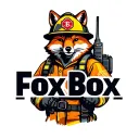 "Fox Box" "Fox Box" Tough looking fireman fox wearing firefighting gear with radio equipment. Helmet has maltese symbol tattoo design idea
