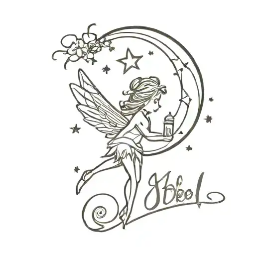 tinkerbell tattoo that says "I love you to the moon and back forever and ever" tattoo design idea