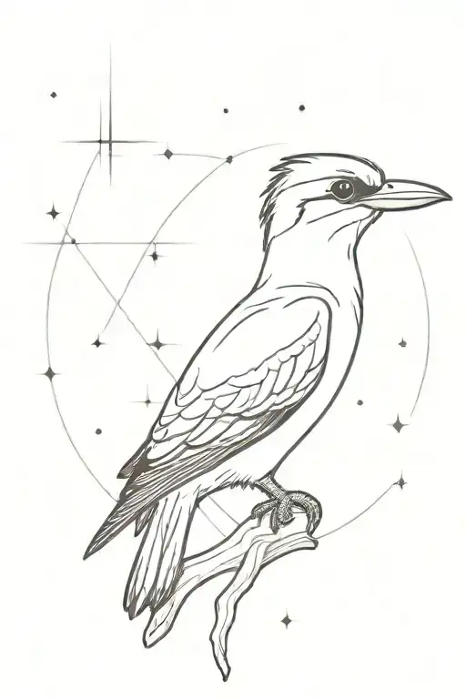 kookaburra looking up at southern cross constellation tattoo design idea