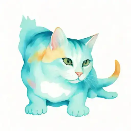 tabby cat, short hair, white hair on belly and chest, orange spot on head,, white paws, prowling. tattoo design idea