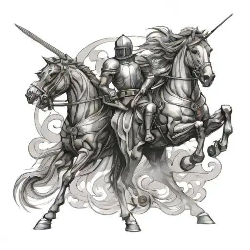knight and horse  war tattoo design idea