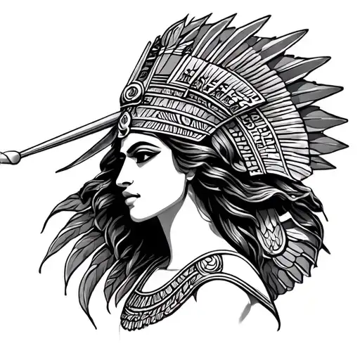 A bold, highly detailed black and grey tattoo design for the side-butt, hip, and thigh featuring Goddess Isis with outst tattoo design idea