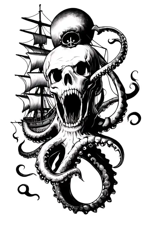 kraken attacking pirate ship tattoo design idea