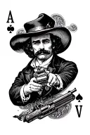 ace of spades card with doc Holliday coming out of the center of the card holding two pistols  tattoo design idea