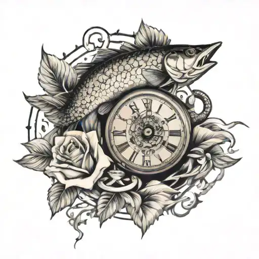 Bass,  fire, smoke, pocket watch, rose , cross, anchor tattoo design idea