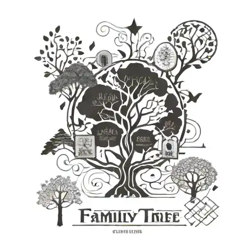 family tree with names: Domi, Ella, Cayden, Mia, Joe, Millie tattoo design idea