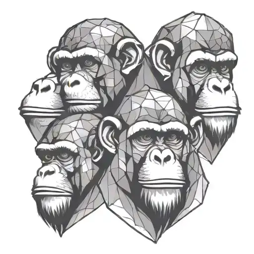 THREE WISE MONKEY HEADS, SEE NO EVIL, SPEAK NO EVIL, HEAR NO EVIL tattoo design idea