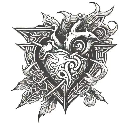 cyber sigilism heart tattoo design idea