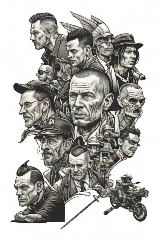 A Full Leg Sleeve Including the shows Prison Break, Suits, Brooklyn 99 and FRIENDS tattoo design idea