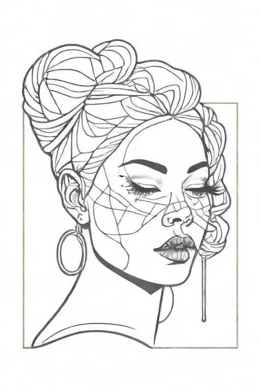 abstract women's face outline with retro vintage style mic  tattoo design idea