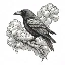 Crow, clouds, raining, tattoo design idea