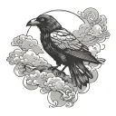 Crow, clouds, raining, tattoo design idea