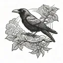 Crow, clouds, raining, tattoo design idea