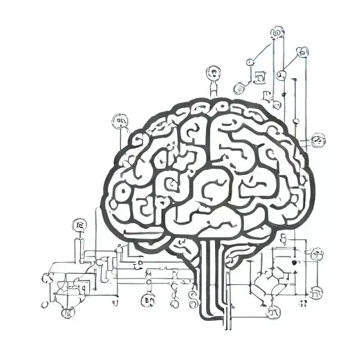 A brain with chemical formulas and economic graphs: tattoo design idea