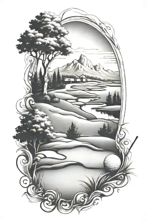 Golf landscape tattoo design featuring tattoo design idea