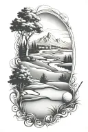 Golf landscape tattoo design featuring tattoo design idea