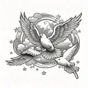 clouds with stars and doves flying through lighting tattoo design idea