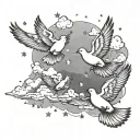 clouds with stars and doves flying through lighting tattoo design idea