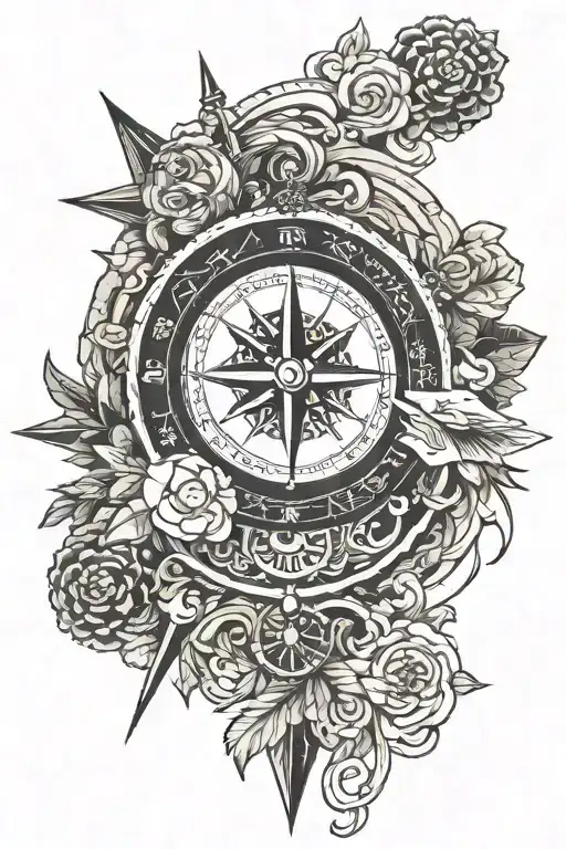 compass and outdoor and travel stickers tattoo design idea