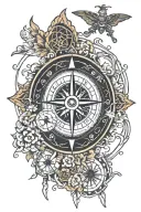 compass and outdoor and travel stickers tattoo design idea