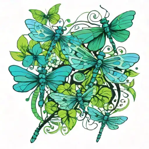 four leaf clovers, dragonflies pain grief tattoo design idea