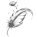 a petal on a stream, a feather falling in the air tattoo design idea