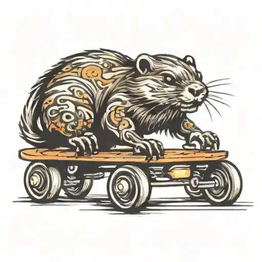 roller skating beaver Halloween scene tattoo design idea