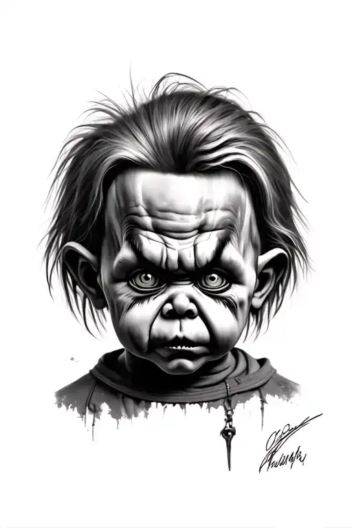 grown Chucky looking mad tattoo design idea
