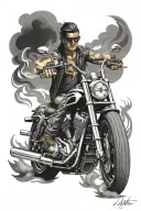 Harley vrod and running man tattoo design idea