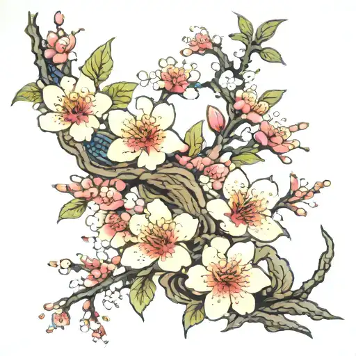 plum blossoms blooming tattoo design idea