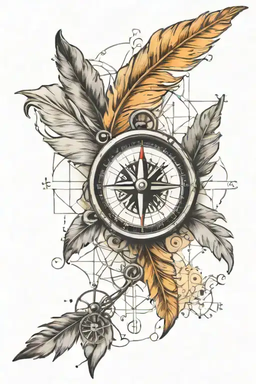 A map grid with a compass and a feather Pin tattoo design idea