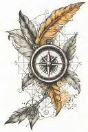 A map grid with a compass and a feather Pin tattoo design idea