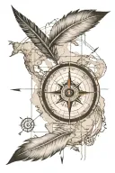 A map grid with a compass and a feather Pin tattoo design idea
