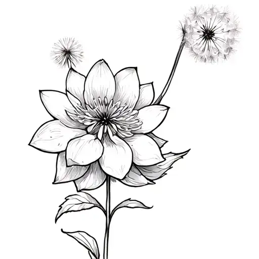 minion with a small dandelion flower and lotus flower tattoo design idea