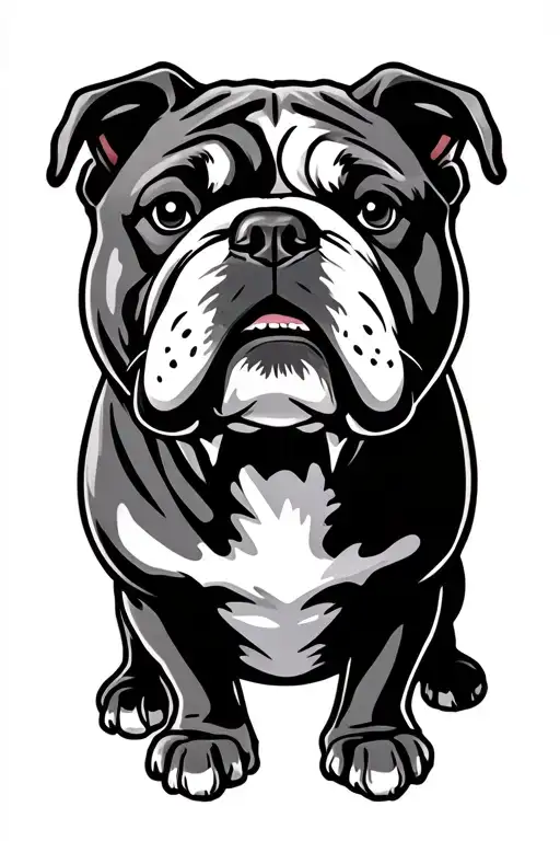 cartoon bulldog with muscle tattoo design idea