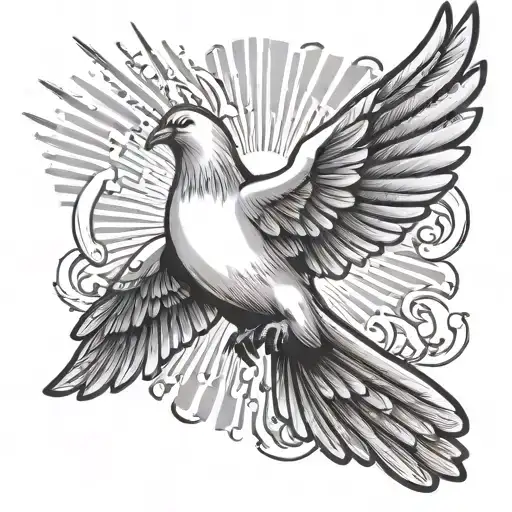 dove flying sun light rays tattoo design idea