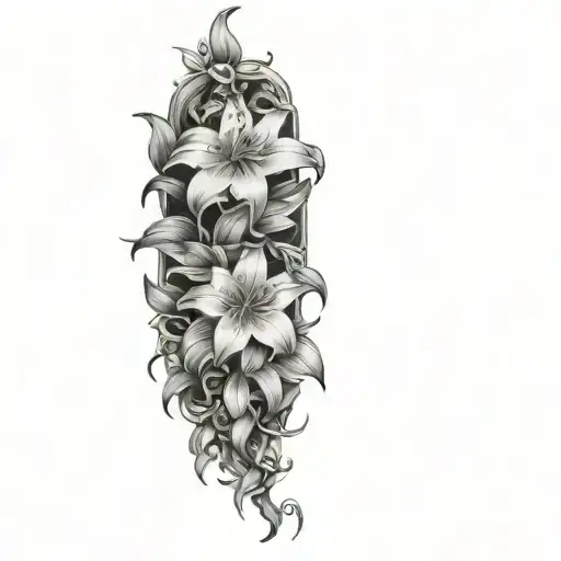 lilies, magnolias, jasmine, leafy vines wrapped tattoo design idea