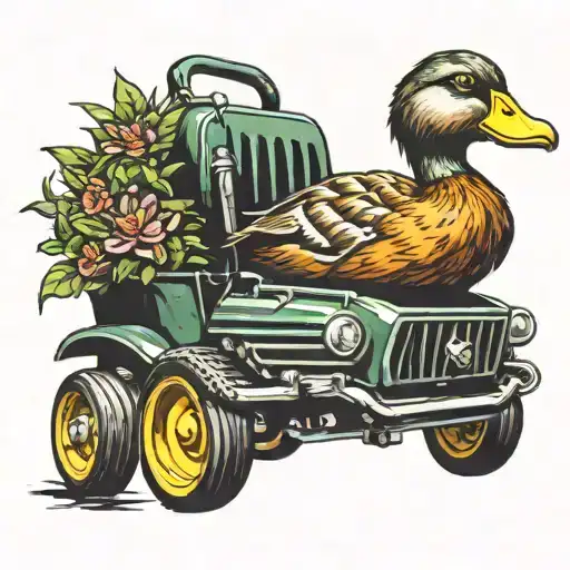 duck on a lawnmower tattoo design idea