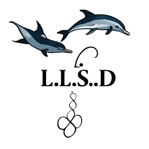 "L.L.S.D" Dolphins and doves flying towards with infinity symbol tattoo design idea