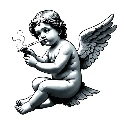 cherub angel smoking a cigarette tattoo design idea