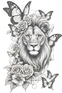 lion butterfly flowers tattoo design idea
