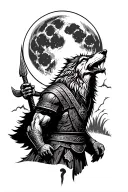 viking warrior using a wolf howling at the moon tattoo design idea