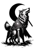viking warrior using a wolf howling at the moon tattoo design idea