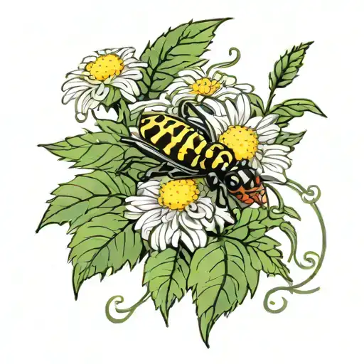 a yellow chrysanthemum background beside view of a black widow spider ivy leaves running through the flowers and a pill  tattoo design idea