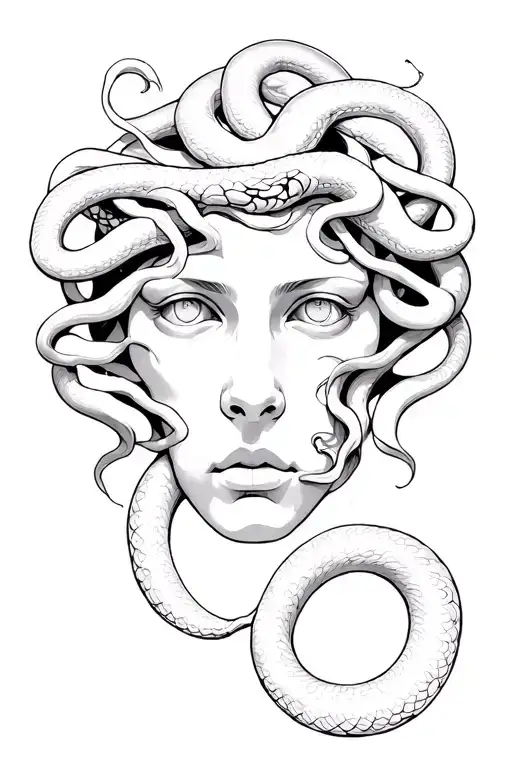 Medusa face with snakes crawling tattoo design idea