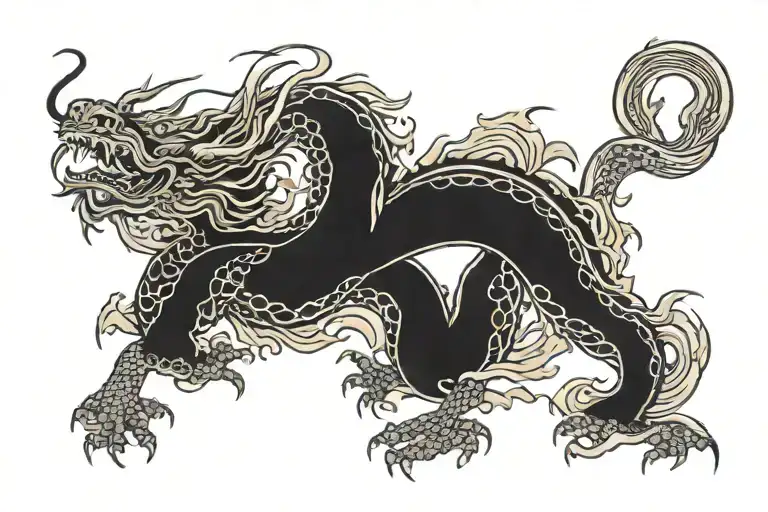 black Japan dragon without wings spread wide tattoo design idea