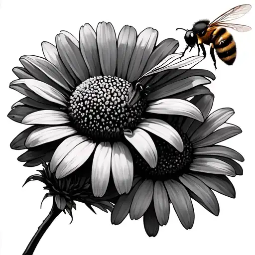 cosmo, daisy and bee collecting nectar tattoo design idea